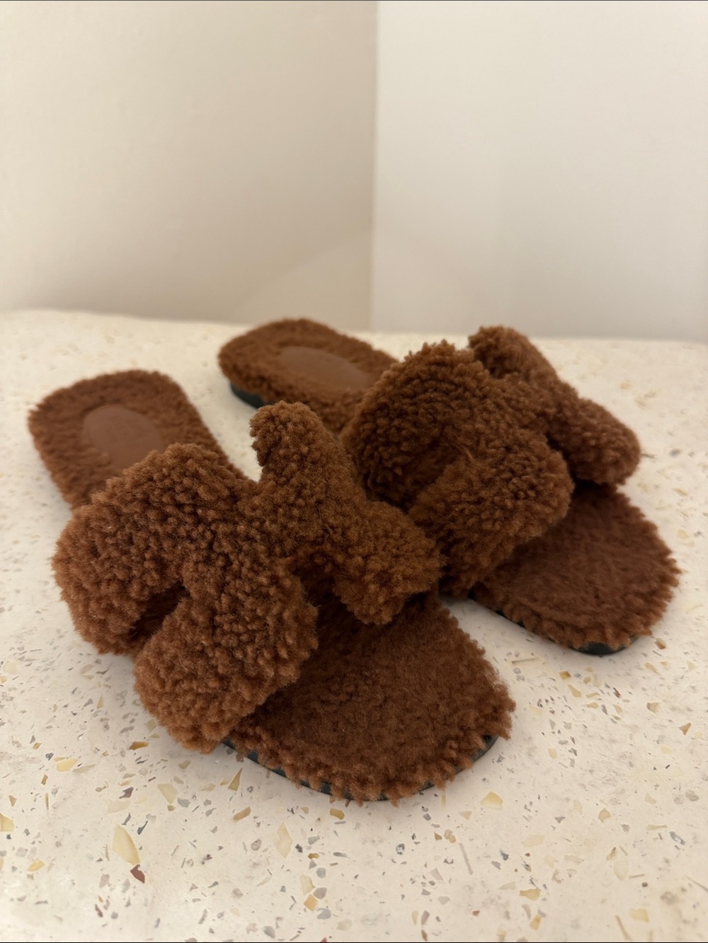 HEMÉS Shearling Teddy Oran Sandals 100% authentic